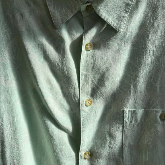 Ono & Company Large Men's Hawaiian Shirt Silk Cotton Mint Green Hibiscus print - Picture 4 of 8